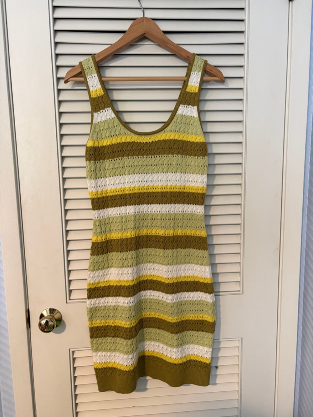 Express Striped Knit Mini Dress in Olive, Yellow & Cream